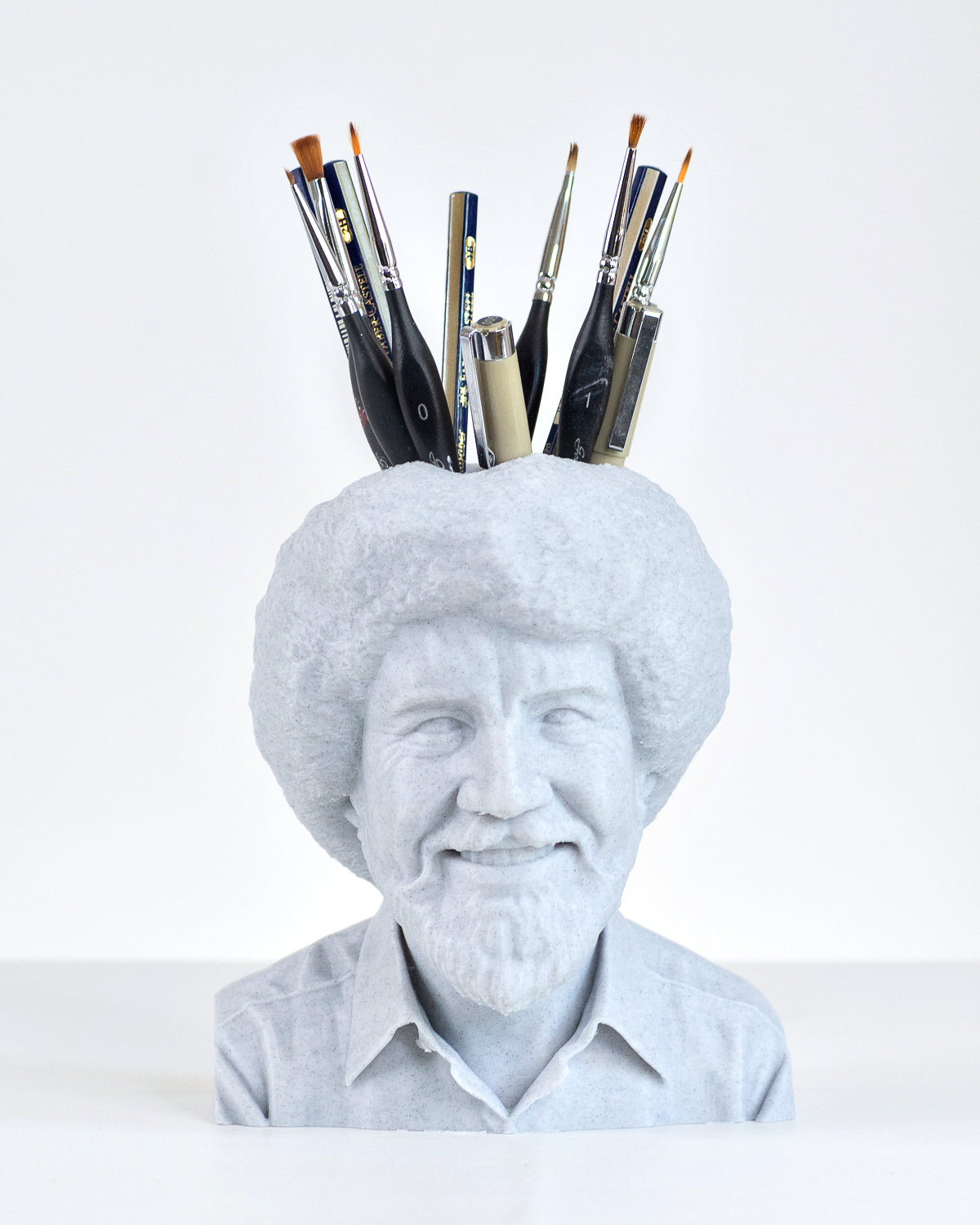 Bob Ross Pencil Holder in white marble by Happy Box Designs