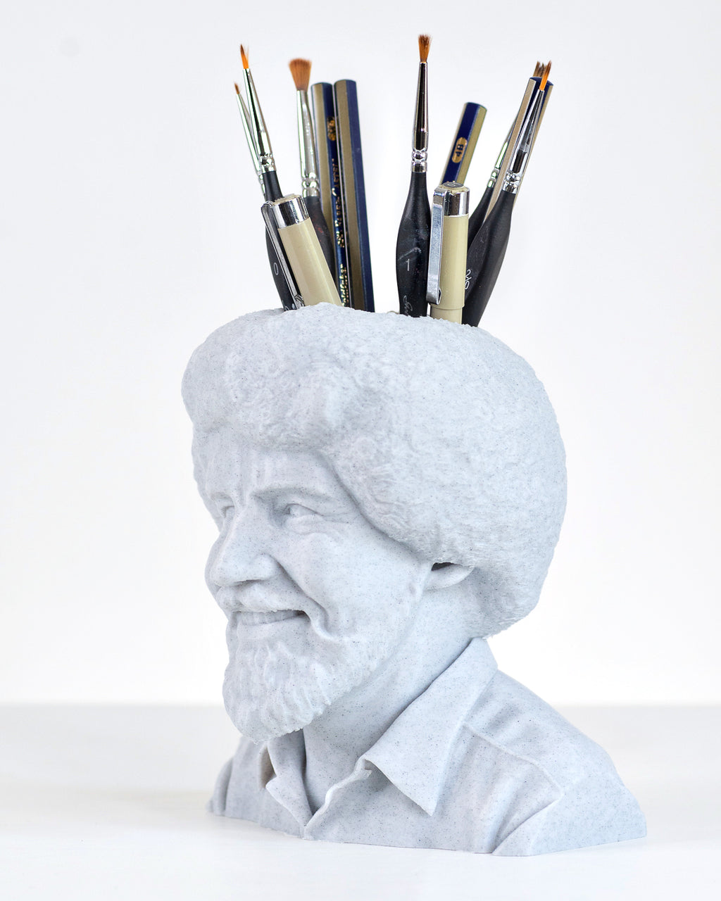 Bob Ross Pencil Holder in white marble by Happy Box Designs