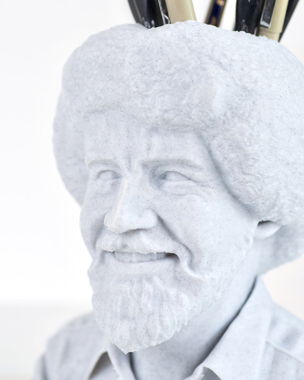 Bob Ross Pencil Holder in white marble by Happy Box Designs