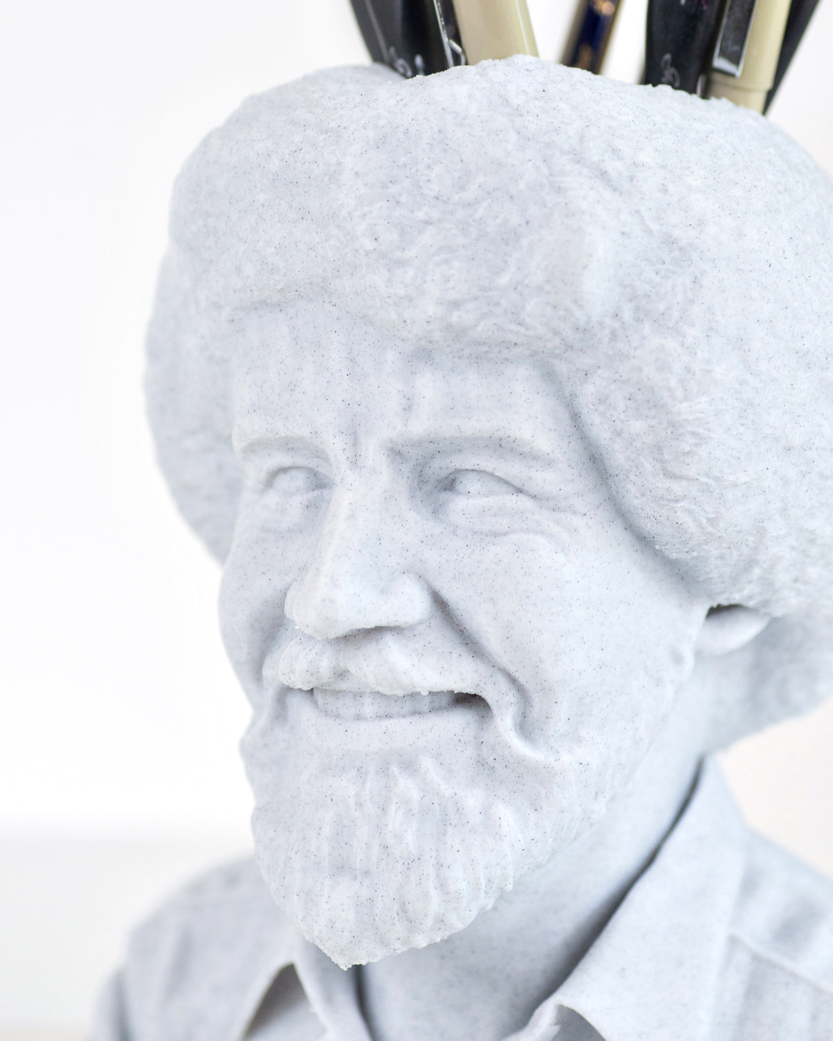 Bob Ross Pencil Holder in white marble by Happy Box Designs
