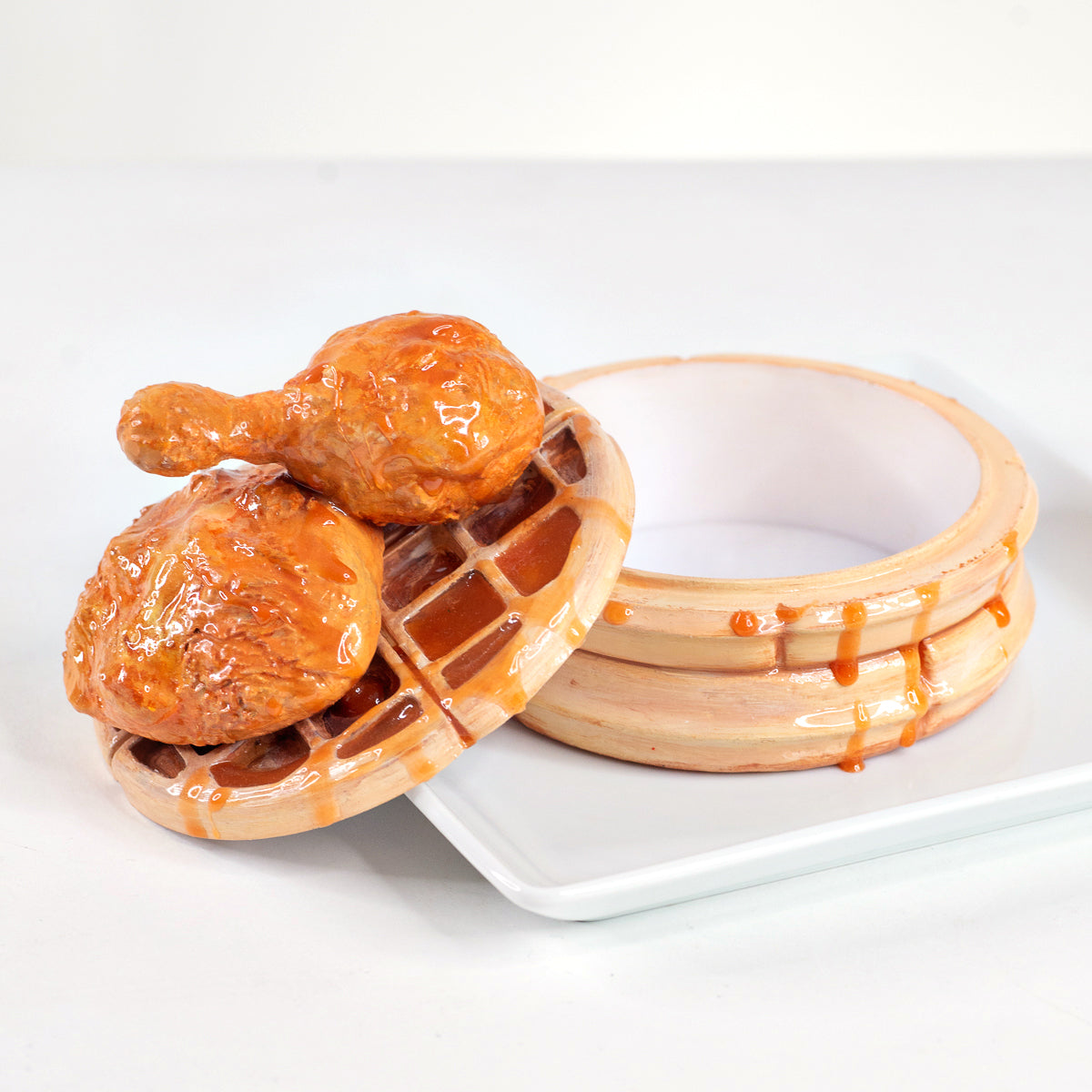 Chicken and Waffle trinket stash box open- happy box designs