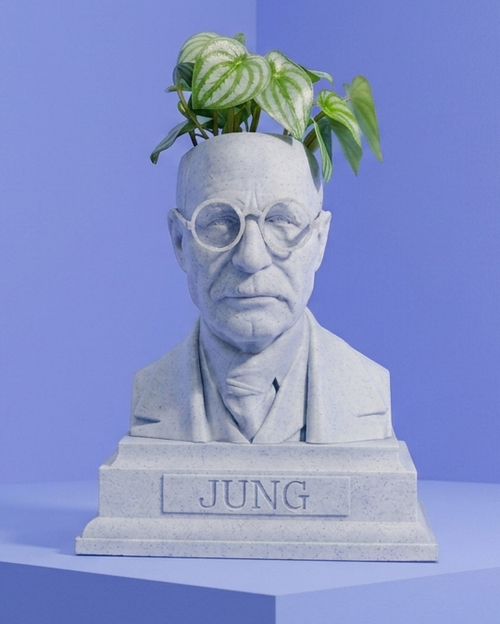 White Marble Carl Jung bust planter by Happy Box Designs