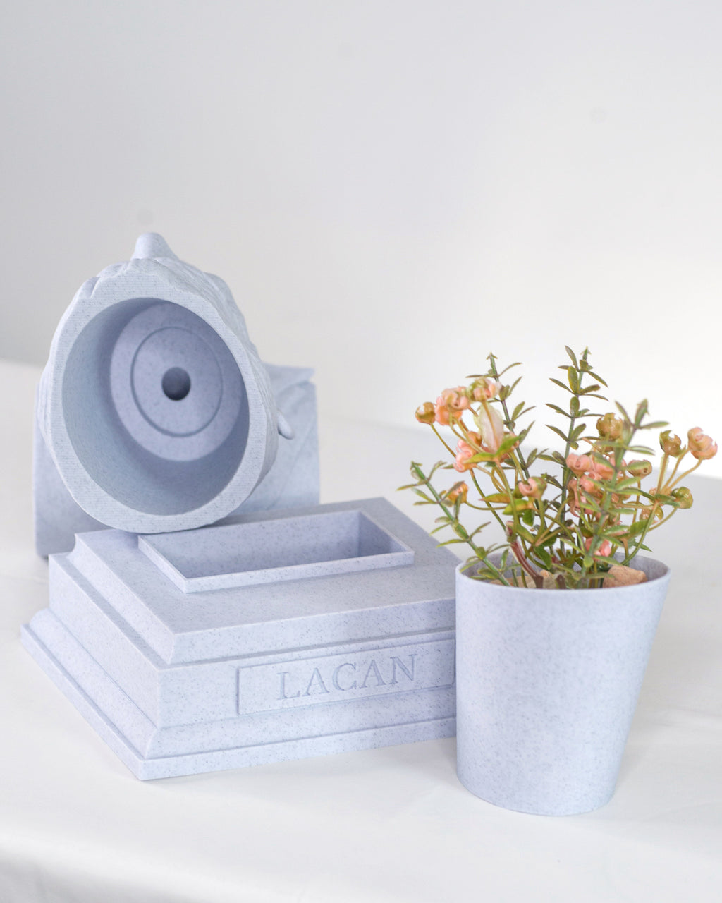 White marble Jacques Lacan Bust Planter pieces by Happy Box Designs