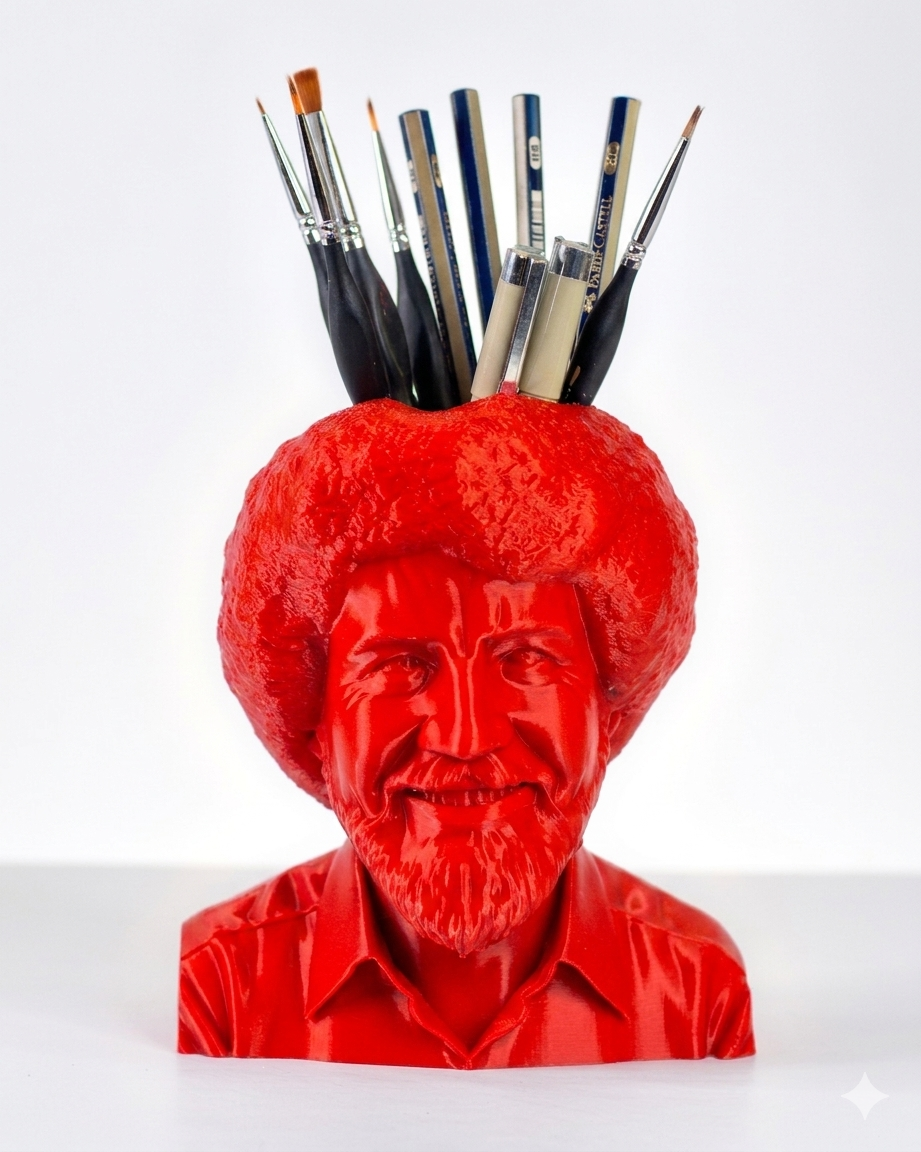 Bob Ross Pencil Holder in red by Happy Box Designs