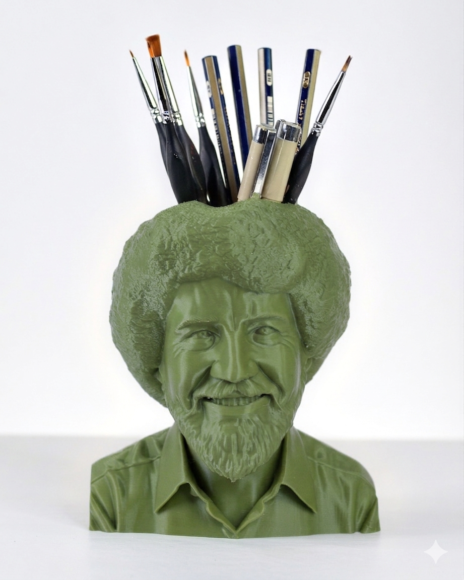 Bob Ross Pencil Holder in olive green by Happy Box Designs